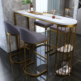 Industrial Bar Dining Table White Stone Top Iron Indoor Bistro Table with Shelf Clearhalo 'Bar Furniture' 'Bar Tables' 'bar_tables' 'furn' 'furn_bar_tables' 'Furniture' 'furniture_bar_tables' 'Kitchen & Dining Furniture' 4939538