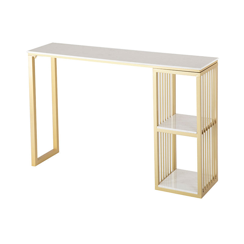 Glam Rectangle Bar Dining Table White Faux Marble Top Iron Indoor Bistro Table with Shelf Without Chairs Clearhalo 'Bar Furniture' 'Bar Tables' 'bar_tables' 'furn' 'furn_bar_tables' 'Furniture' 'furniture_bar_tables' 'Kitchen & Dining Furniture' 4939548