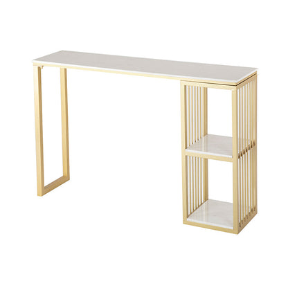 Glam Rectangle Bar Dining Table White Faux Marble Top Iron Indoor Bistro Table with Shelf Without Chairs Clearhalo 'Bar Furniture' 'Bar Tables' 'bar_tables' 'furn' 'furn_bar_tables' 'Furniture' 'furniture_bar_tables' 'Kitchen & Dining Furniture' 4939548