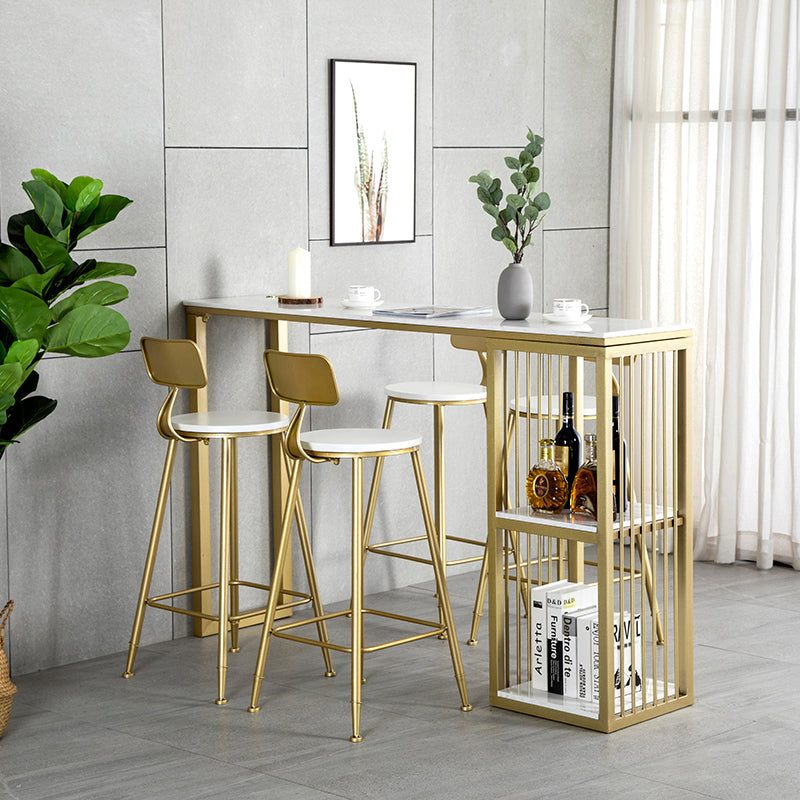 Glam Rectangle Bar Dining Table White Faux Marble Top Iron Indoor Bistro Table with Shelf Clearhalo 'Bar Furniture' 'Bar Tables' 'bar_tables' 'furn' 'furn_bar_tables' 'Furniture' 'furniture_bar_tables' 'Kitchen & Dining Furniture' 4939553
