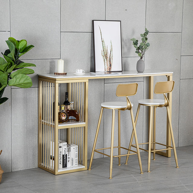 Glam Rectangle Bar Dining Table White Faux Marble Top Iron Indoor Bistro Table with Shelf Clearhalo 'Bar Furniture' 'Bar Tables' 'bar_tables' 'furn' 'furn_bar_tables' 'Furniture' 'furniture_bar_tables' 'Kitchen & Dining Furniture' 4939555