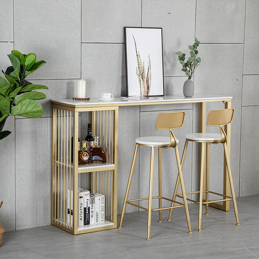 Glam Rectangle Bar Dining Table White Faux Marble Top Iron Indoor Bistro Table with Shelf Clearhalo 'Bar Furniture' 'Bar Tables' 'bar_tables' 'furn' 'furn_bar_tables' 'Furniture' 'furniture_bar_tables' 'Kitchen & Dining Furniture' 4939555