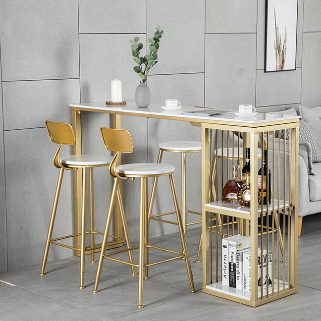 Glam Rectangle Bar Dining Table White Faux Marble Top Iron Indoor Bistro Table with Shelf Clearhalo 'Bar Furniture' 'Bar Tables' 'bar_tables' 'furn' 'furn_bar_tables' 'Furniture' 'furniture_bar_tables' 'Kitchen & Dining Furniture' 4939556
