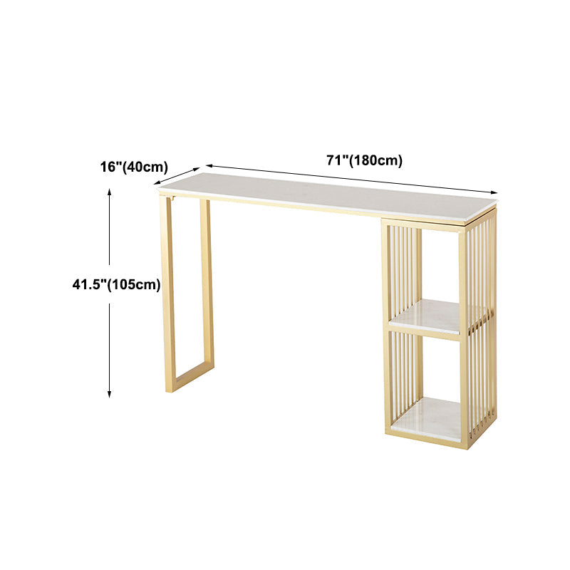 Glam Rectangle Bar Dining Table White Faux Marble Top Iron Indoor Bistro Table with Shelf Clearhalo 'Bar Furniture' 'Bar Tables' 'bar_tables' 'furn' 'furn_bar_tables' 'Furniture' 'furniture_bar_tables' 'Kitchen & Dining Furniture' 4939561
