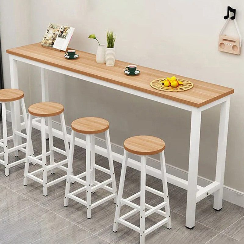 Contemporary Bar Table Rectangle Bar Dining Table with Trestle Base 70.9"L x 15.7"W x 39.4"H White-Brown Without Chairs Clearhalo 'Bar Furniture' 'Bar Tables' 'bar_tables' 'furn' 'furn_bar_tables' 'Furniture' 'furniture_bar_tables' 'Kitchen & Dining Furniture' 4939564