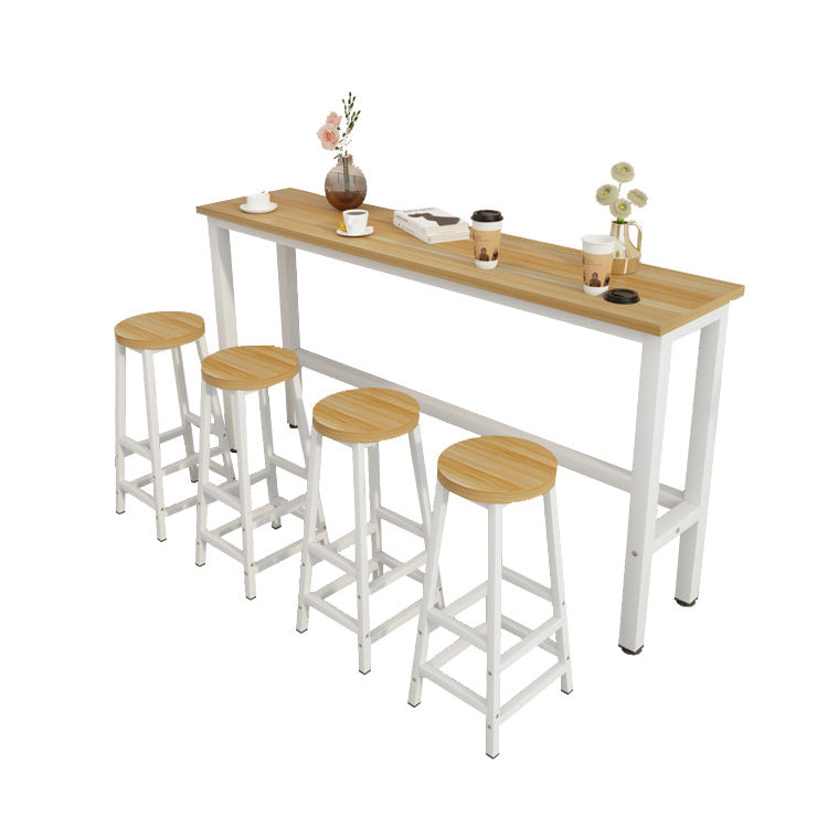 Contemporary Bar Table Rectangle Bar Dining Table with Trestle Base White-Brown Without Chairs Clearhalo 'Bar Furniture' 'Bar Tables' 'bar_tables' 'furn' 'furn_bar_tables' 'Furniture' 'furniture_bar_tables' 'Kitchen & Dining Furniture' 4939568