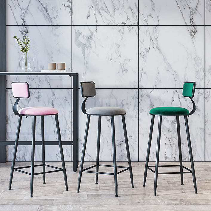 Industrial Armless Backrest Counter Stool Iron Cafe Bar Stool with Velvet Cushion Clearhalo 'Bar Furniture' 'Bar Stools' 'bar_stools' 'furn' 'furn_bar_stools' 'Furniture' 'furniture_bar_stools' 'Kitchen & Dining Furniture' 4939589