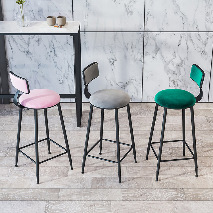 Industrial Armless Backrest Counter Stool Iron Cafe Bar Stool with Velvet Cushion Clearhalo 'Bar Furniture' 'Bar Stools' 'bar_stools' 'furn' 'furn_bar_stools' 'Furniture' 'furniture_bar_stools' 'Kitchen & Dining Furniture' 4939591
