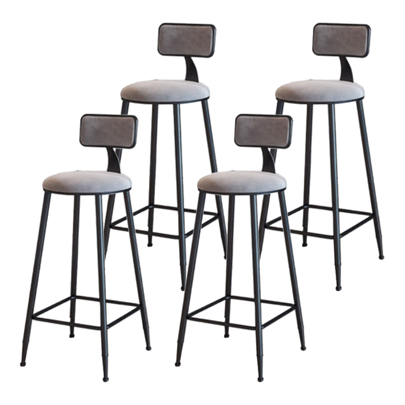 Industrial Armless Backrest Counter Stool Iron Cafe Bar Stool with Velvet Cushion Gray 4 Piece Set Bar Stool(30"H) Clearhalo 'Bar Furniture' 'Bar Stools' 'bar_stools' 'furn' 'furn_bar_stools' 'Furniture' 'furniture_bar_stools' 'Kitchen & Dining Furniture' 4939593