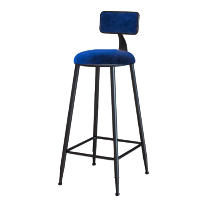 Industrial Armless Backrest Counter Stool Iron Cafe Bar Stool with Velvet Cushion Blue 1 Piece Bar Stool(30"H) Clearhalo 'Bar Furniture' 'Bar Stools' 'bar_stools' 'furn' 'furn_bar_stools' 'Furniture' 'furniture_bar_stools' 'Kitchen & Dining Furniture' 4939612