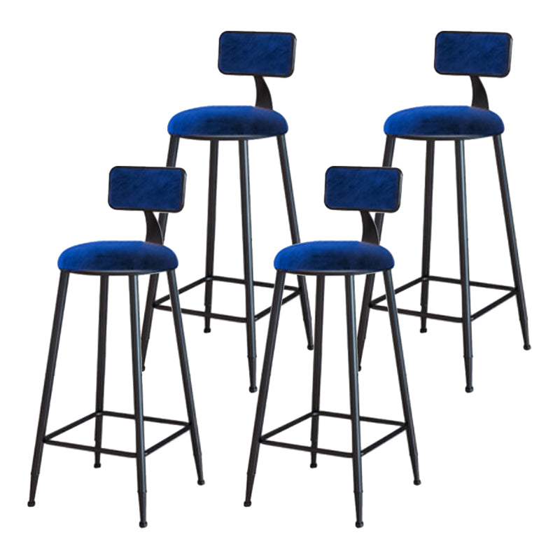 Industrial Armless Backrest Counter Stool Iron Cafe Bar Stool with Velvet Cushion Blue 4 Piece Set Bar Stool(30"H) Clearhalo 'Bar Furniture' 'Bar Stools' 'bar_stools' 'furn' 'furn_bar_stools' 'Furniture' 'furniture_bar_stools' 'Kitchen & Dining Furniture' 4939614