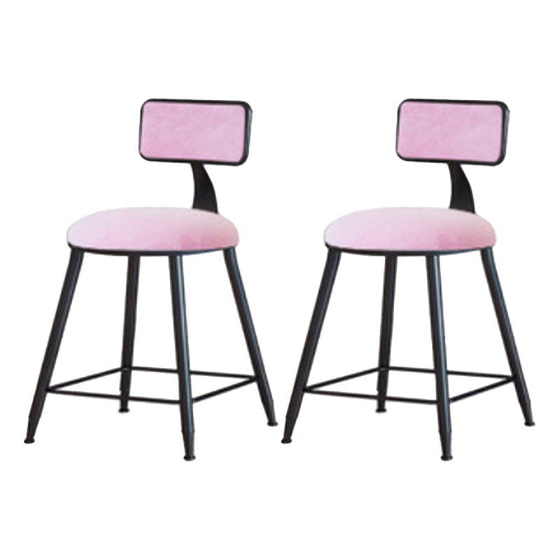 Industrial Armless Backrest Counter Stool Iron Cafe Bar Stool with Velvet Cushion Pink 2 Piece Set Short Stool(18"H) Clearhalo 'Bar Furniture' 'Bar Stools' 'bar_stools' 'furn' 'furn_bar_stools' 'Furniture' 'furniture_bar_stools' 'Kitchen & Dining Furniture' 4939634