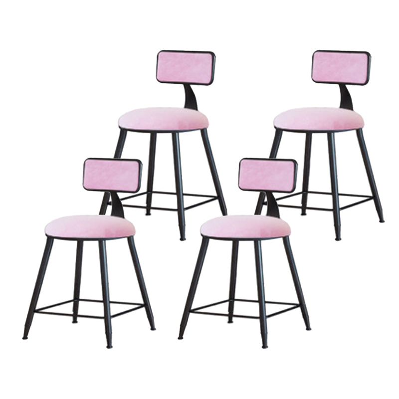 Industrial Armless Backrest Counter Stool Iron Cafe Bar Stool with Velvet Cushion Pink 4 Piece Set Short Stool(18"H) Clearhalo 'Bar Furniture' 'Bar Stools' 'bar_stools' 'furn' 'furn_bar_stools' 'Furniture' 'furniture_bar_stools' 'Kitchen & Dining Furniture' 4939635