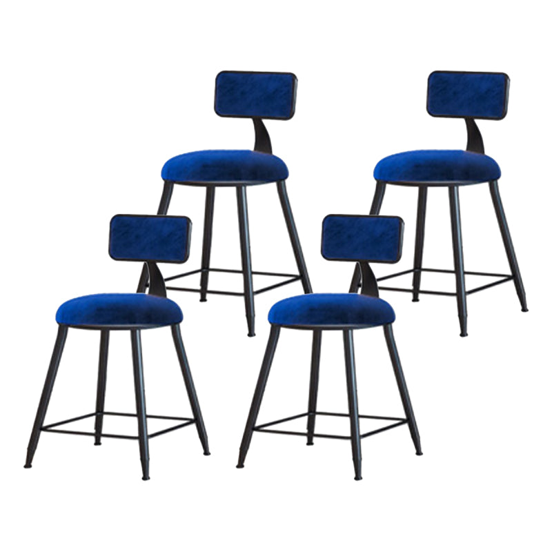 Industrial Armless Backrest Counter Stool Iron Cafe Bar Stool with Velvet Cushion Blue 4 Piece Set Short Stool(18"H) Clearhalo 'Bar Furniture' 'Bar Stools' 'bar_stools' 'furn' 'furn_bar_stools' 'Furniture' 'furniture_bar_stools' 'Kitchen & Dining Furniture' 4939647