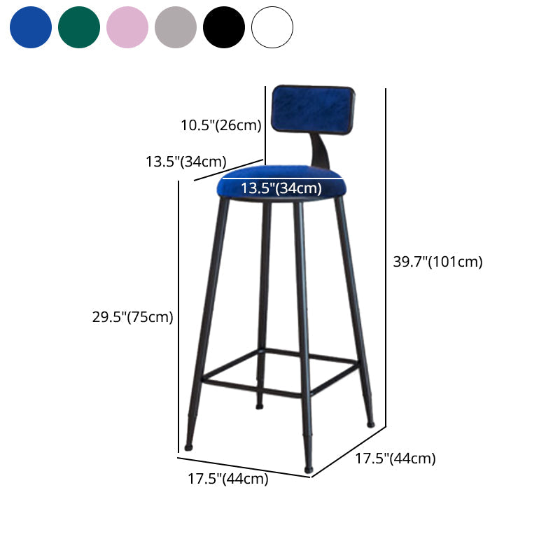 Industrial Armless Backrest Counter Stool Iron Cafe Bar Stool with Velvet Cushion Clearhalo 'Bar Furniture' 'Bar Stools' 'bar_stools' 'furn' 'furn_bar_stools' 'Furniture' 'furniture_bar_stools' 'Kitchen & Dining Furniture' 4939653