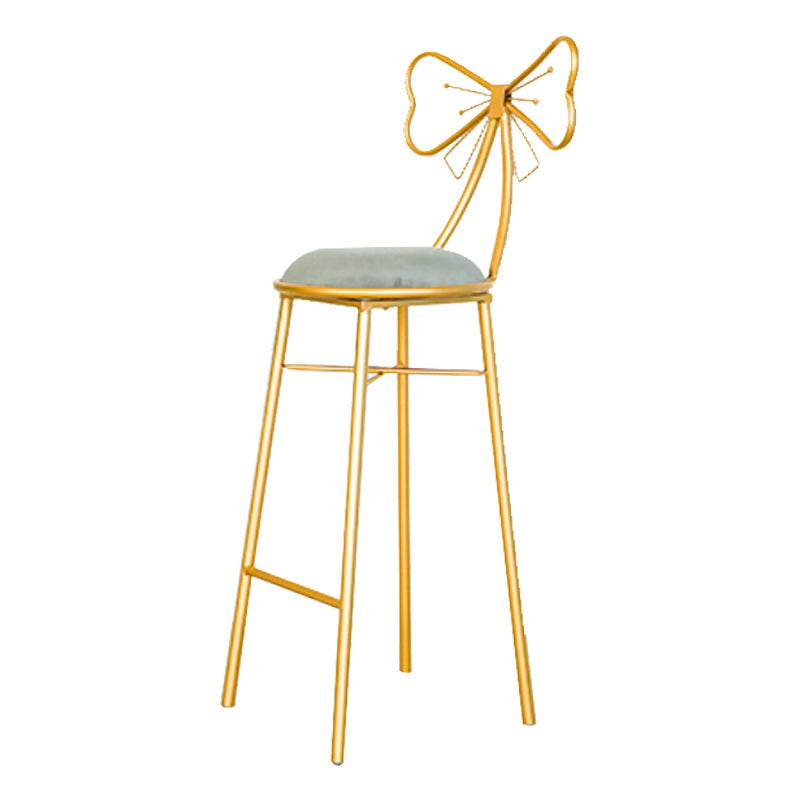 Glam Armless Backrest Counter Stool Iron Dessert Shop Bar Stool with Cushion and Pedal Grey 1 Piece Clearhalo 'Bar Furniture' 'Bar Stools' 'bar_stools' 'furn' 'furn_bar_stools' 'Furniture' 'furniture_bar_stools' 'Kitchen & Dining Furniture' 4939661