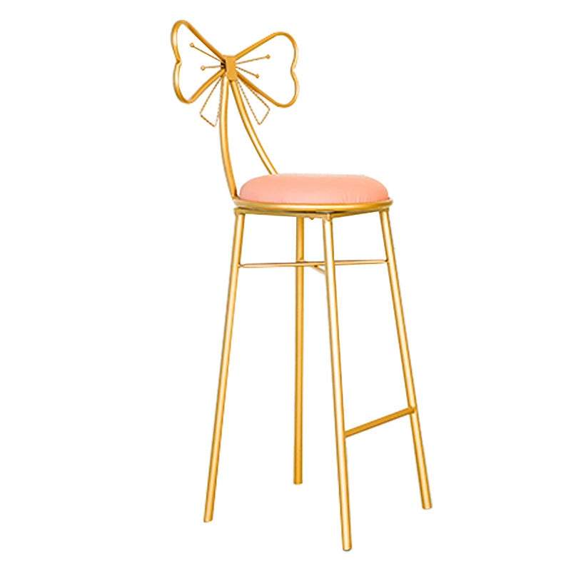 Glam Armless Backrest Counter Stool Iron Dessert Shop Bar Stool with Cushion and Pedal Clearhalo 'Bar Furniture' 'Bar Stools' 'bar_stools' 'furn' 'furn_bar_stools' 'Furniture' 'furniture_bar_stools' 'Kitchen & Dining Furniture' 4939662