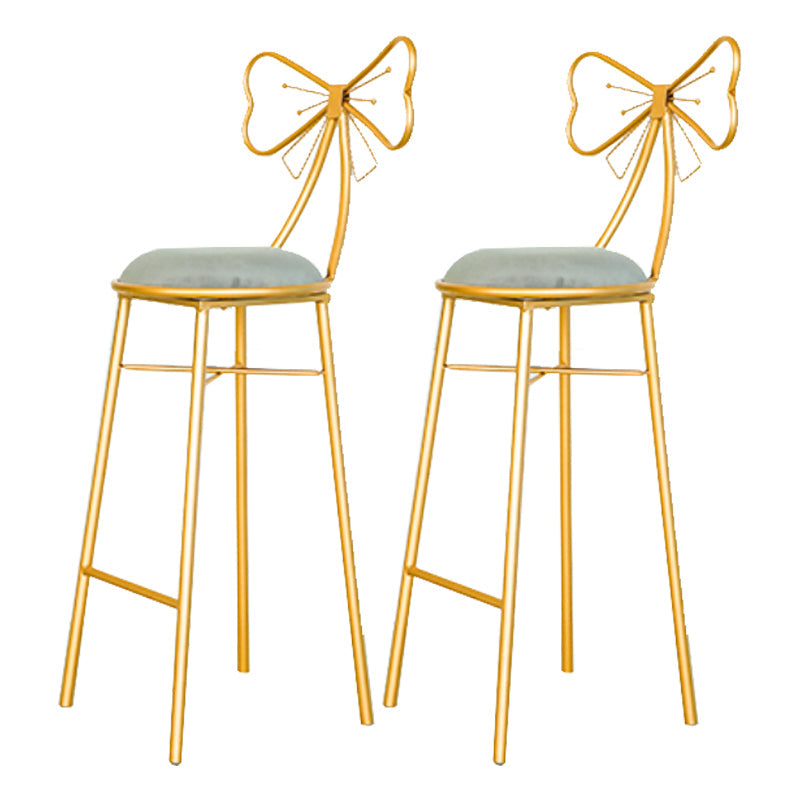 Glam Armless Backrest Counter Stool Iron Dessert Shop Bar Stool with Cushion and Pedal Grey 2 Piece Set Clearhalo 'Bar Furniture' 'Bar Stools' 'bar_stools' 'furn' 'furn_bar_stools' 'Furniture' 'furniture_bar_stools' 'Kitchen & Dining Furniture' 4939663