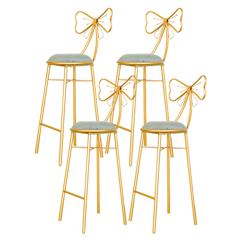 Glam Armless Backrest Counter Stool Iron Dessert Shop Bar Stool with Cushion and Pedal Grey 4 Piece Set Clearhalo 'Bar Furniture' 'Bar Stools' 'bar_stools' 'furn' 'furn_bar_stools' 'Furniture' 'furniture_bar_stools' 'Kitchen & Dining Furniture' 4939664