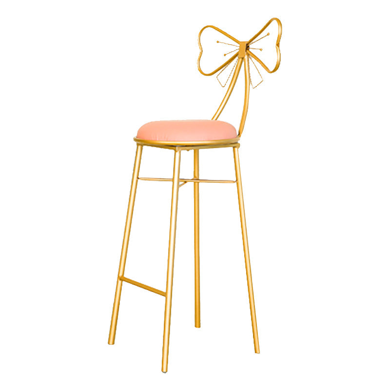 Glam Armless Backrest Counter Stool Iron Dessert Shop Bar Stool with Cushion and Pedal Pink 1 Piece Clearhalo 'Bar Furniture' 'Bar Stools' 'bar_stools' 'furn' 'furn_bar_stools' 'Furniture' 'furniture_bar_stools' 'Kitchen & Dining Furniture' 4939672