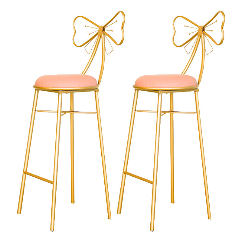 Glam Armless Backrest Counter Stool Iron Dessert Shop Bar Stool with Cushion and Pedal Pink 2 Piece Set Clearhalo 'Bar Furniture' 'Bar Stools' 'bar_stools' 'furn' 'furn_bar_stools' 'Furniture' 'furniture_bar_stools' 'Kitchen & Dining Furniture' 4939673