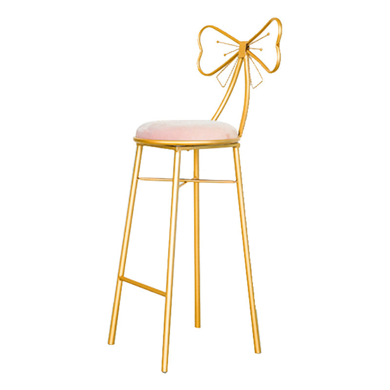 Glam Armless Backrest Counter Stool Iron Dessert Shop Bar Stool with Cushion and Pedal Nude Pink 1 Piece Clearhalo 'Bar Furniture' 'Bar Stools' 'bar_stools' 'furn' 'furn_bar_stools' 'Furniture' 'furniture_bar_stools' 'Kitchen & Dining Furniture' 4939678