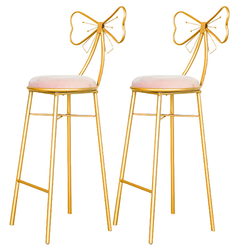 Glam Armless Backrest Counter Stool Iron Dessert Shop Bar Stool with Cushion and Pedal Nude Pink 2 Piece Set Clearhalo 'Bar Furniture' 'Bar Stools' 'bar_stools' 'furn' 'furn_bar_stools' 'Furniture' 'furniture_bar_stools' 'Kitchen & Dining Furniture' 4939679