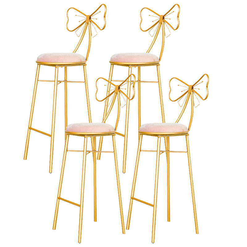 Glam Armless Backrest Counter Stool Iron Dessert Shop Bar Stool with Cushion and Pedal Nude Pink 4 Piece Set Clearhalo 'Bar Furniture' 'Bar Stools' 'bar_stools' 'furn' 'furn_bar_stools' 'Furniture' 'furniture_bar_stools' 'Kitchen & Dining Furniture' 4939680