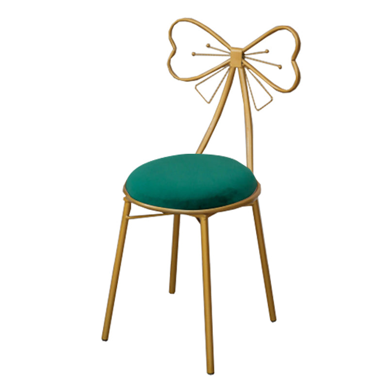 Glam Armless Backrest Counter Stool Iron Dessert Shop Bar Stool with Cushion and Pedal Blackish Green 1 Piece Short Stool(18"H) Clearhalo 'Bar Furniture' 'Bar Stools' 'bar_stools' 'furn' 'furn_bar_stools' 'Furniture' 'furniture_bar_stools' 'Kitchen & Dining Furniture' 4939681