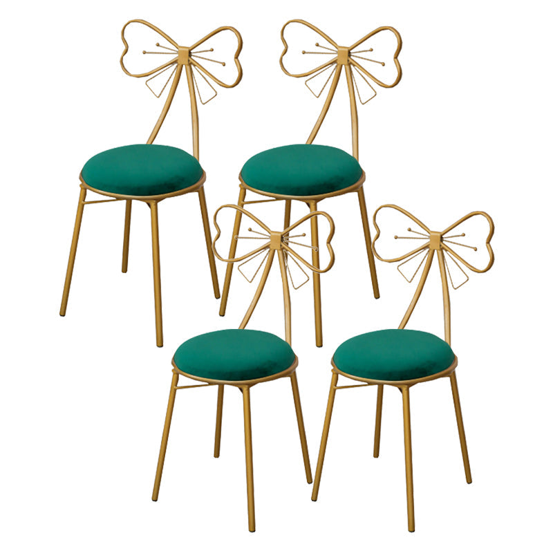 Glam Armless Backrest Counter Stool Iron Dessert Shop Bar Stool with Cushion and Pedal Blackish Green 4 Piece Set Short Stool(18"H) Clearhalo 'Bar Furniture' 'Bar Stools' 'bar_stools' 'furn' 'furn_bar_stools' 'Furniture' 'furniture_bar_stools' 'Kitchen & Dining Furniture' 4939683
