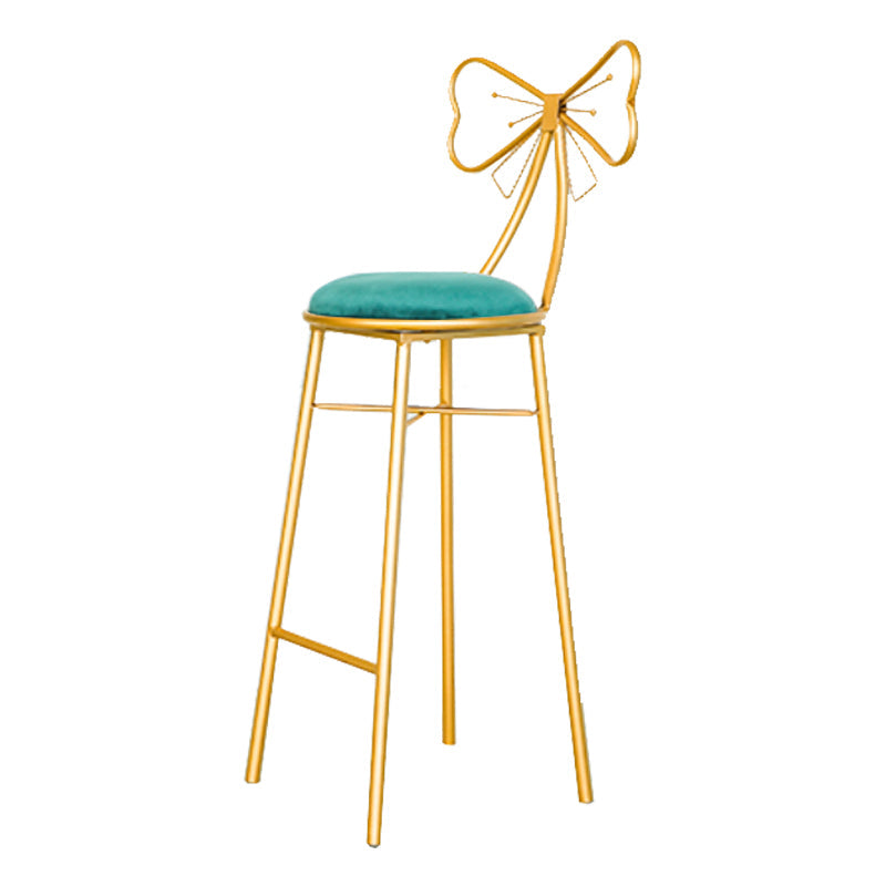 Glam Armless Backrest Counter Stool Iron Dessert Shop Bar Stool with Cushion and Pedal Blackish Green 1 Piece Clearhalo 'Bar Furniture' 'Bar Stools' 'bar_stools' 'furn' 'furn_bar_stools' 'Furniture' 'furniture_bar_stools' 'Kitchen & Dining Furniture' 4939684