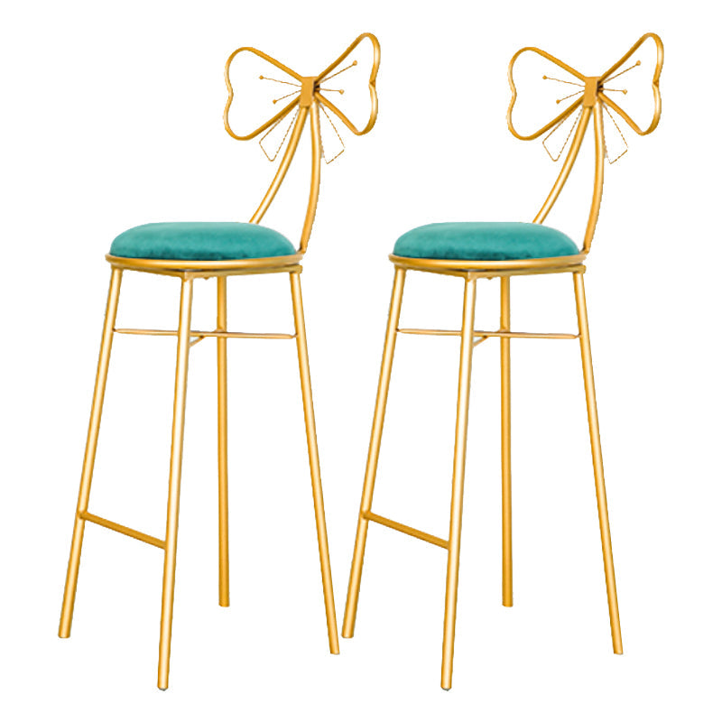 Glam Armless Backrest Counter Stool Iron Dessert Shop Bar Stool with Cushion and Pedal Blackish Green 2 Piece Set Clearhalo 'Bar Furniture' 'Bar Stools' 'bar_stools' 'furn' 'furn_bar_stools' 'Furniture' 'furniture_bar_stools' 'Kitchen & Dining Furniture' 4939685