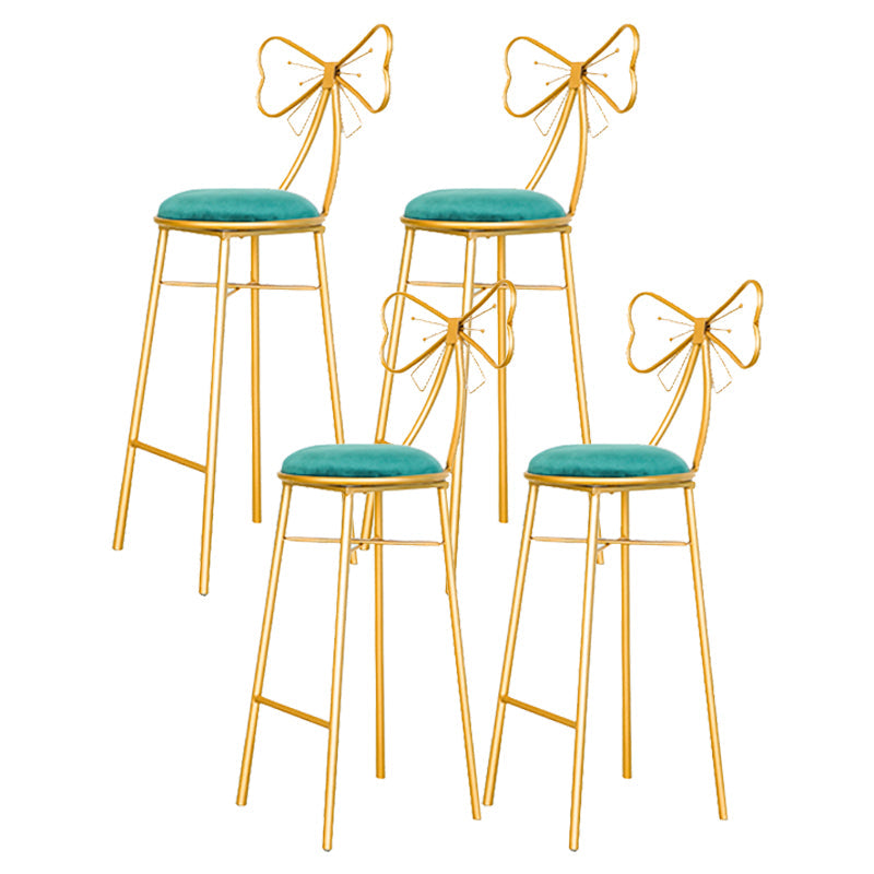 Glam Armless Backrest Counter Stool Iron Dessert Shop Bar Stool with Cushion and Pedal Blackish Green 4 Piece Set Clearhalo 'Bar Furniture' 'Bar Stools' 'bar_stools' 'furn' 'furn_bar_stools' 'Furniture' 'furniture_bar_stools' 'Kitchen & Dining Furniture' 4939686