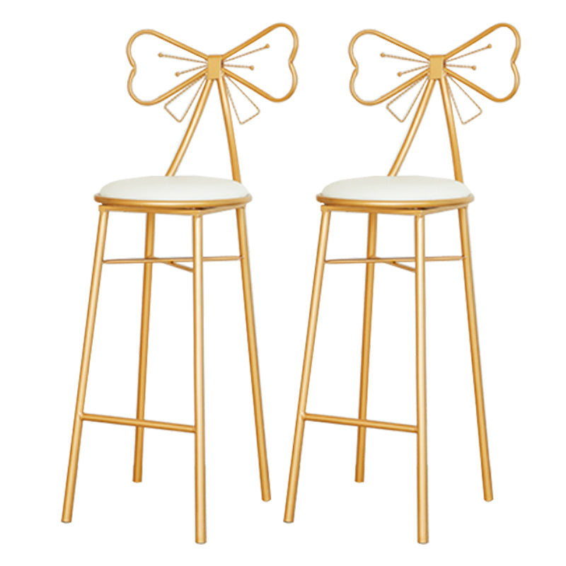 Glam Armless Backrest Counter Stool Iron Dessert Shop Bar Stool with Cushion and Pedal White 2 Piece Set Clearhalo 'Bar Furniture' 'Bar Stools' 'bar_stools' 'furn' 'furn_bar_stools' 'Furniture' 'furniture_bar_stools' 'Kitchen & Dining Furniture' 4939688