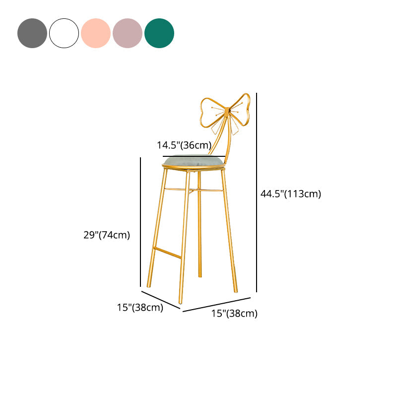 Glam Armless Backrest Counter Stool Iron Dessert Shop Bar Stool with Cushion and Pedal Clearhalo 'Bar Furniture' 'Bar Stools' 'bar_stools' 'furn' 'furn_bar_stools' 'Furniture' 'furniture_bar_stools' 'Kitchen & Dining Furniture' 4939692