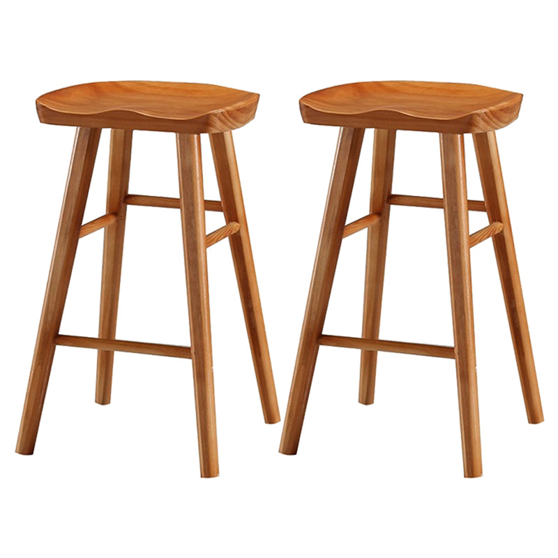 Modern Armless Backless Counter Stool Pine Wood Cafe Bar Stool with Wooden Seat Distressed Wood 2 Piece Set Short Stool(22"H) Clearhalo 'Bar Furniture' 'Bar Stools' 'bar_stools' 'furn' 'furn_bar_stools' 'Furniture' 'furniture_bar_stools' 'Kitchen & Dining Furniture' 4939696