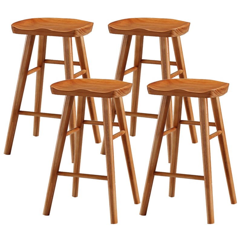 Modern Armless Backless Counter Stool Pine Wood Cafe Bar Stool with Wooden Seat Distressed Wood 4 Piece Set Short Stool(22"H) Clearhalo 'Bar Furniture' 'Bar Stools' 'bar_stools' 'furn' 'furn_bar_stools' 'Furniture' 'furniture_bar_stools' 'Kitchen & Dining Furniture' 4939697