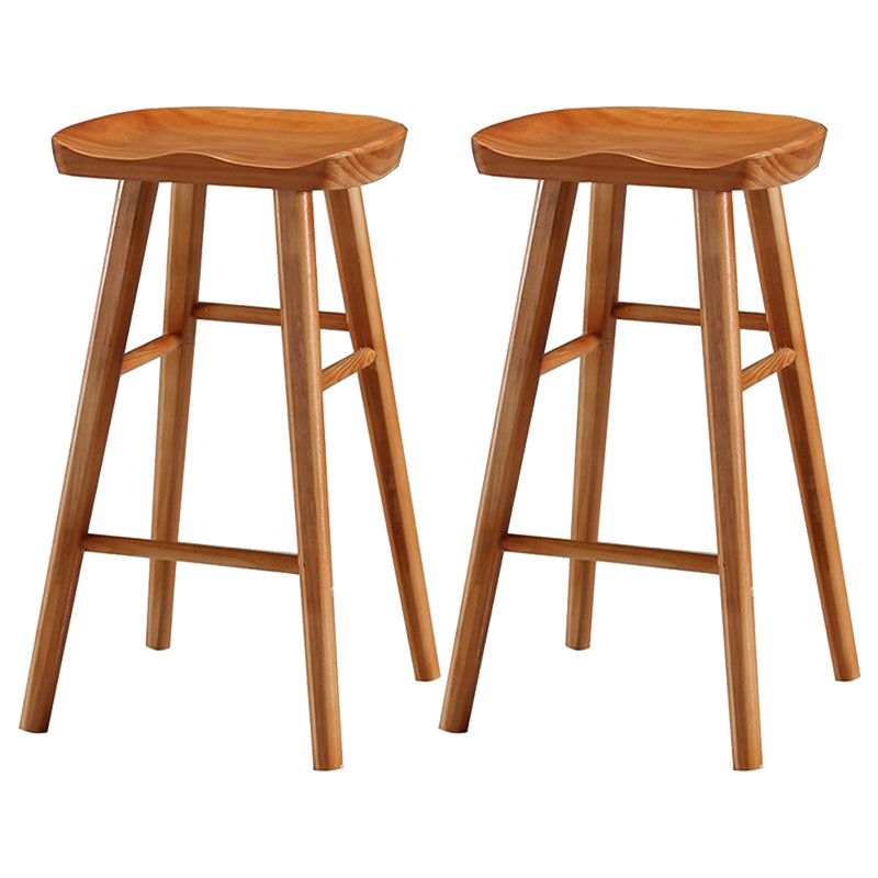 Modern Armless Backless Counter Stool Pine Wood Cafe Bar Stool with Wooden Seat Distressed Wood 2 Piece Set Counter Stool(26"H) Clearhalo 'Bar Furniture' 'Bar Stools' 'bar_stools' 'furn' 'furn_bar_stools' 'Furniture' 'furniture_bar_stools' 'Kitchen & Dining Furniture' 4939701