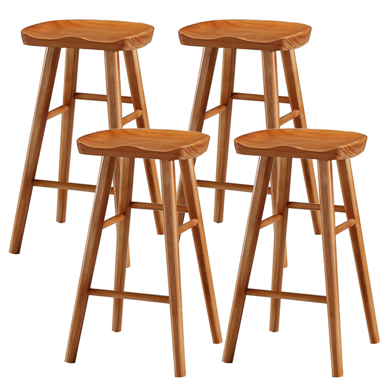 Modern Armless Backless Counter Stool Pine Wood Cafe Bar Stool with Wooden Seat Distressed Wood 4 Piece Set Counter Stool(26"H) Clearhalo 'Bar Furniture' 'Bar Stools' 'bar_stools' 'furn' 'furn_bar_stools' 'Furniture' 'furniture_bar_stools' 'Kitchen & Dining Furniture' 4939703