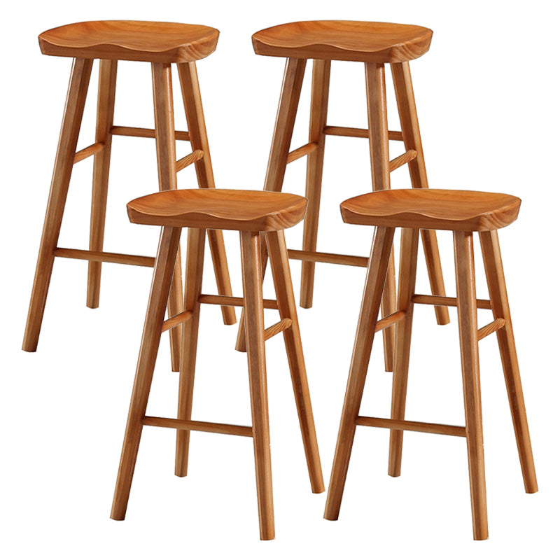 Modern Armless Backless Counter Stool Pine Wood Cafe Bar Stool with Wooden Seat Distressed Wood 4 Piece Set Bar Stool(30"H) Clearhalo 'Bar Furniture' 'Bar Stools' 'bar_stools' 'furn' 'furn_bar_stools' 'Furniture' 'furniture_bar_stools' 'Kitchen & Dining Furniture' 4939710