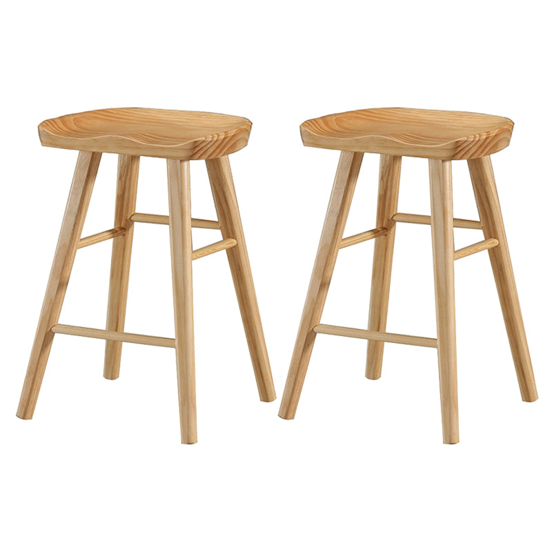 Modern Armless Backless Counter Stool Pine Wood Cafe Bar Stool with Wooden Seat Natural 2 Piece Set Short Stool(22"H) Clearhalo 'Bar Furniture' 'Bar Stools' 'bar_stools' 'furn' 'furn_bar_stools' 'Furniture' 'furniture_bar_stools' 'Kitchen & Dining Furniture' 4939714