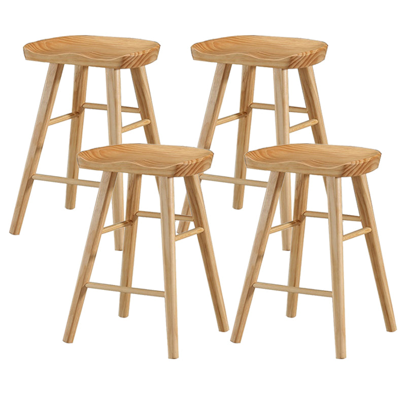 Modern Armless Backless Counter Stool Pine Wood Cafe Bar Stool with Wooden Seat Natural 4 Piece Set Short Stool(22"H) Clearhalo 'Bar Furniture' 'Bar Stools' 'bar_stools' 'furn' 'furn_bar_stools' 'Furniture' 'furniture_bar_stools' 'Kitchen & Dining Furniture' 4939715
