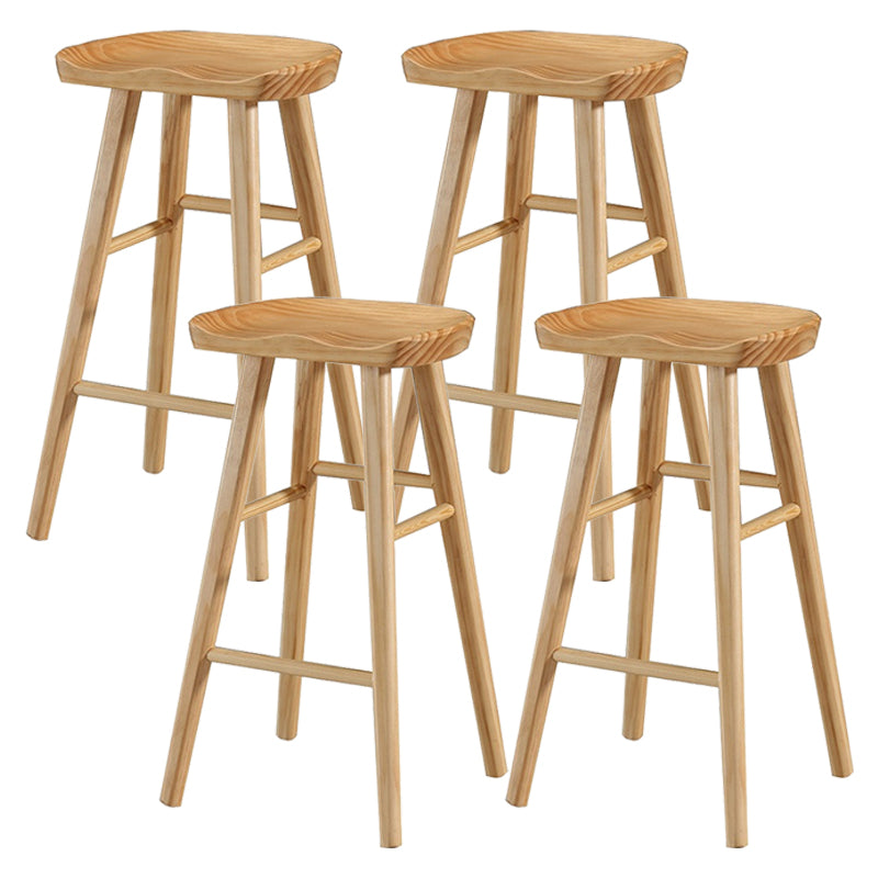 Modern Armless Backless Counter Stool Pine Wood Cafe Bar Stool with Wooden Seat Natural 4 Piece Set Bar Stool(30"H) Clearhalo 'Bar Furniture' 'Bar Stools' 'bar_stools' 'furn' 'furn_bar_stools' 'Furniture' 'furniture_bar_stools' 'Kitchen & Dining Furniture' 4939721