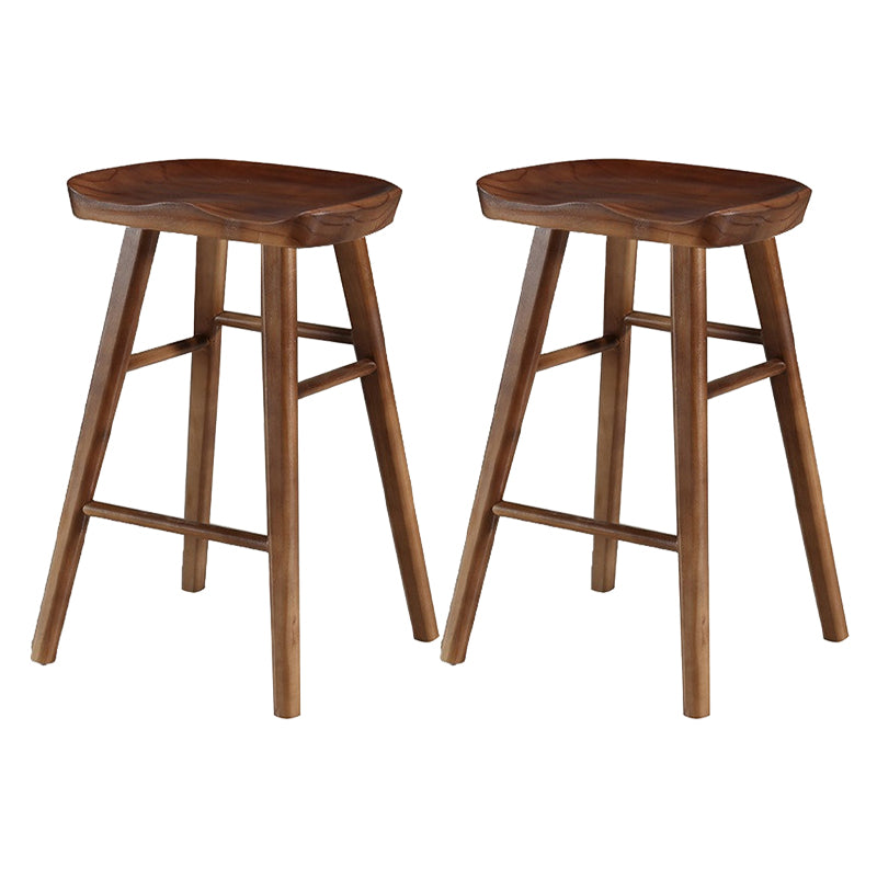 Modern Armless Backless Counter Stool Pine Wood Cafe Bar Stool with Wooden Seat Walnut 2 Piece Set Short Stool(22"H) Clearhalo 'Bar Furniture' 'Bar Stools' 'bar_stools' 'furn' 'furn_bar_stools' 'Furniture' 'furniture_bar_stools' 'Kitchen & Dining Furniture' 4939723