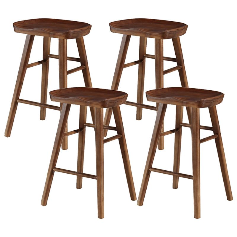 Modern Armless Backless Counter Stool Pine Wood Cafe Bar Stool with Wooden Seat Walnut 4 Piece Set Short Stool(22"H) Clearhalo 'Bar Furniture' 'Bar Stools' 'bar_stools' 'furn' 'furn_bar_stools' 'Furniture' 'furniture_bar_stools' 'Kitchen & Dining Furniture' 4939724