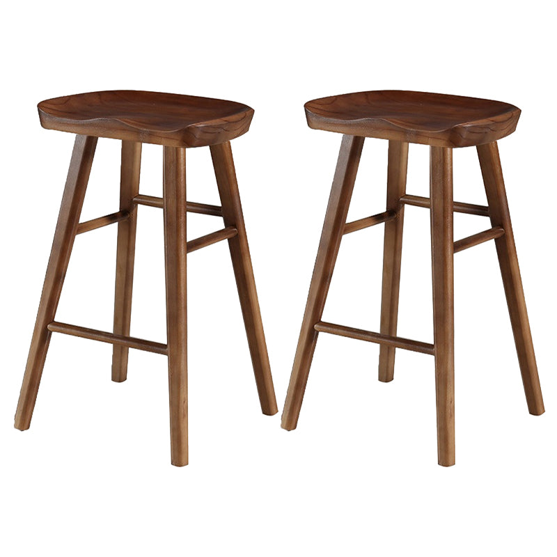 Modern Armless Backless Counter Stool Pine Wood Cafe Bar Stool with Wooden Seat Walnut 2 Piece Set Counter Stool(26"H) Clearhalo 'Bar Furniture' 'Bar Stools' 'bar_stools' 'furn' 'furn_bar_stools' 'Furniture' 'furniture_bar_stools' 'Kitchen & Dining Furniture' 4939726