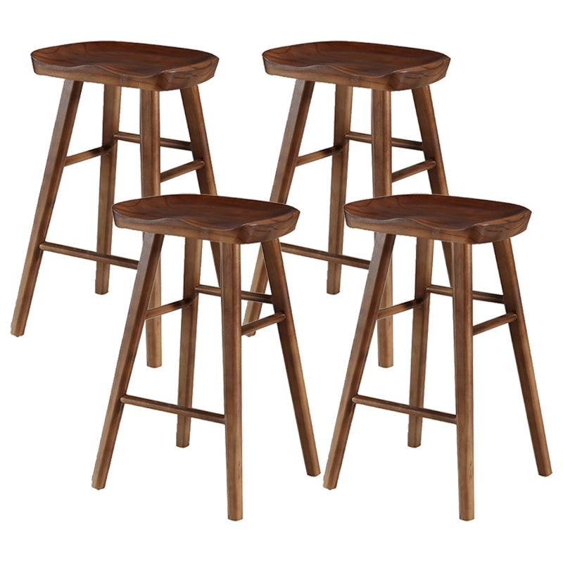 Modern Armless Backless Counter Stool Pine Wood Cafe Bar Stool with Wooden Seat Walnut 4 Piece Set Counter Stool(26"H) Clearhalo 'Bar Furniture' 'Bar Stools' 'bar_stools' 'furn' 'furn_bar_stools' 'Furniture' 'furniture_bar_stools' 'Kitchen & Dining Furniture' 4939727