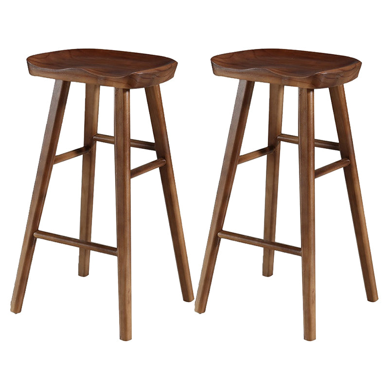 Modern Armless Backless Counter Stool Pine Wood Cafe Bar Stool with Wooden Seat Walnut 2 Piece Set Bar Stool(30"H) Clearhalo 'Bar Furniture' 'Bar Stools' 'bar_stools' 'furn' 'furn_bar_stools' 'Furniture' 'furniture_bar_stools' 'Kitchen & Dining Furniture' 4939729