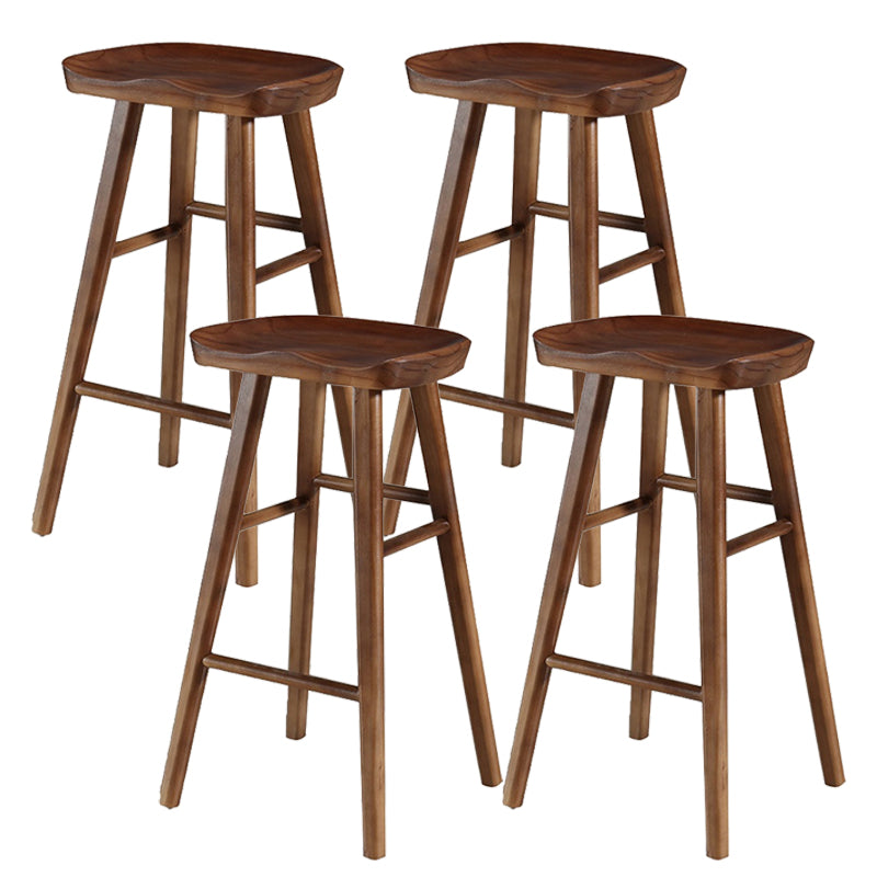 Modern Armless Backless Counter Stool Pine Wood Cafe Bar Stool with Wooden Seat Walnut 4 Piece Set Bar Stool(30"H) Clearhalo 'Bar Furniture' 'Bar Stools' 'bar_stools' 'furn' 'furn_bar_stools' 'Furniture' 'furniture_bar_stools' 'Kitchen & Dining Furniture' 4939730