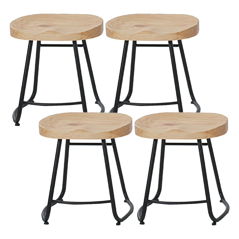 Modern Armless Backless Counter Stool Iron Cafe Bar Stool with Wooden Seat and Pedal Black 4 Piece Set Short Stool(18"H) Clearhalo 'Bar Furniture' 'Bar Stools' 'bar_stools' 'furn' 'furn_bar_stools' 'Furniture' 'furniture_bar_stools' 'Kitchen & Dining Furniture' 4939750